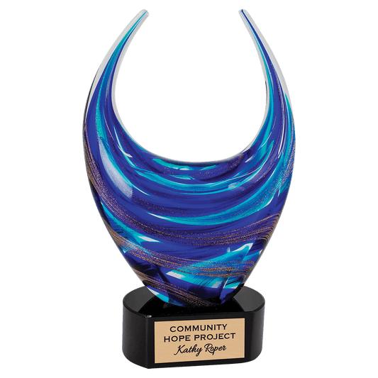 12" Blue/Gold Dual Rising glass award laser engravable