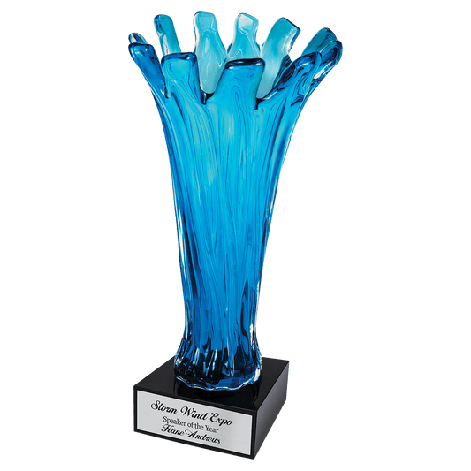 12 1/2" Blue Cup Art Glass glass award laser engravable