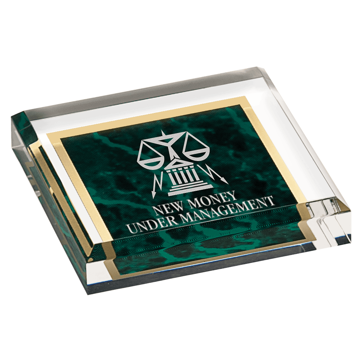 3 3/4" x 3 3/4" Marbleized Acrylic Paperweight laser engravable
