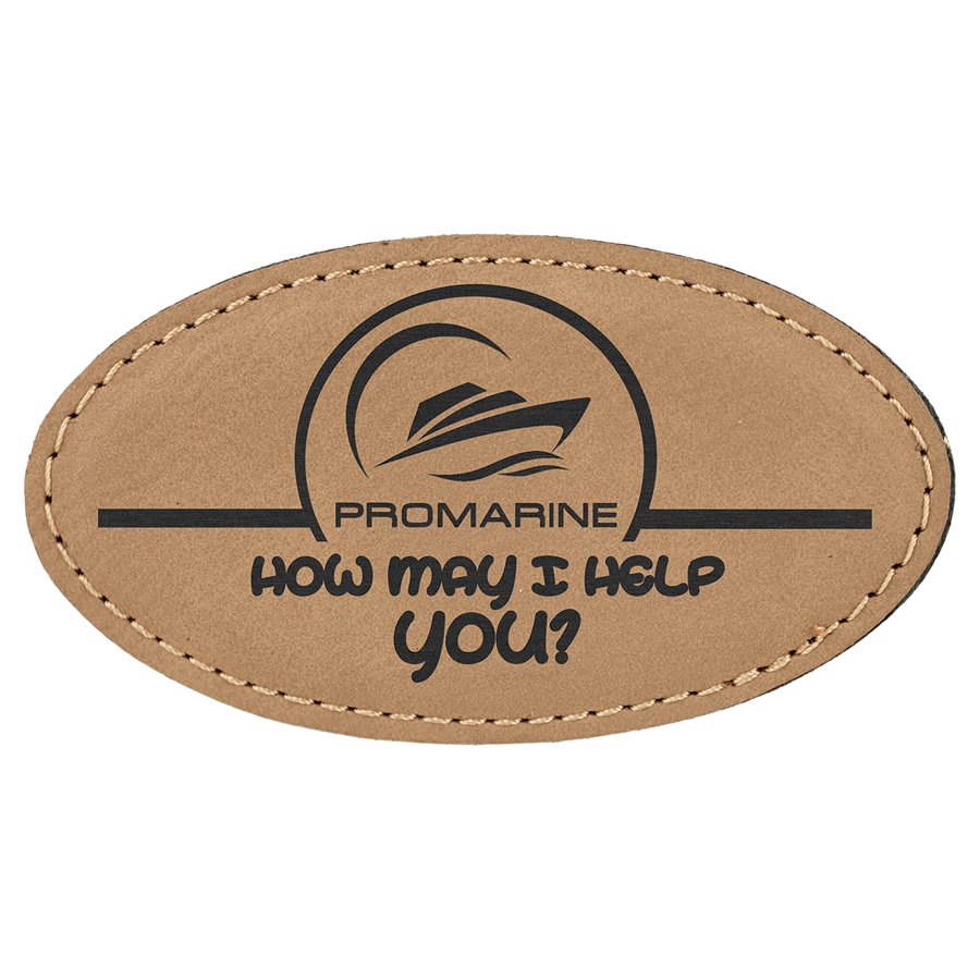 Light Brown 3 1/4" x 1 3/4" laser engravable leatherette oval name badge