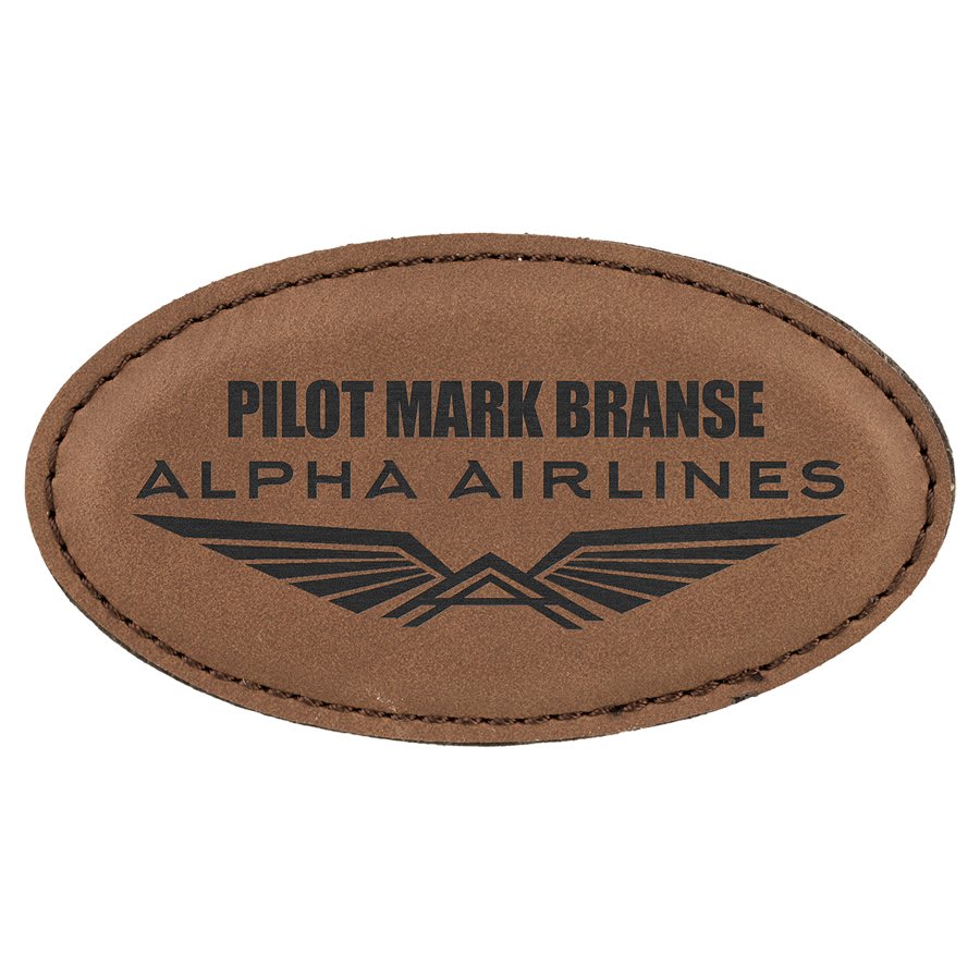 Dark Brown 3 1/4" x 1 3/4" laser engravable leatherette oval name badge