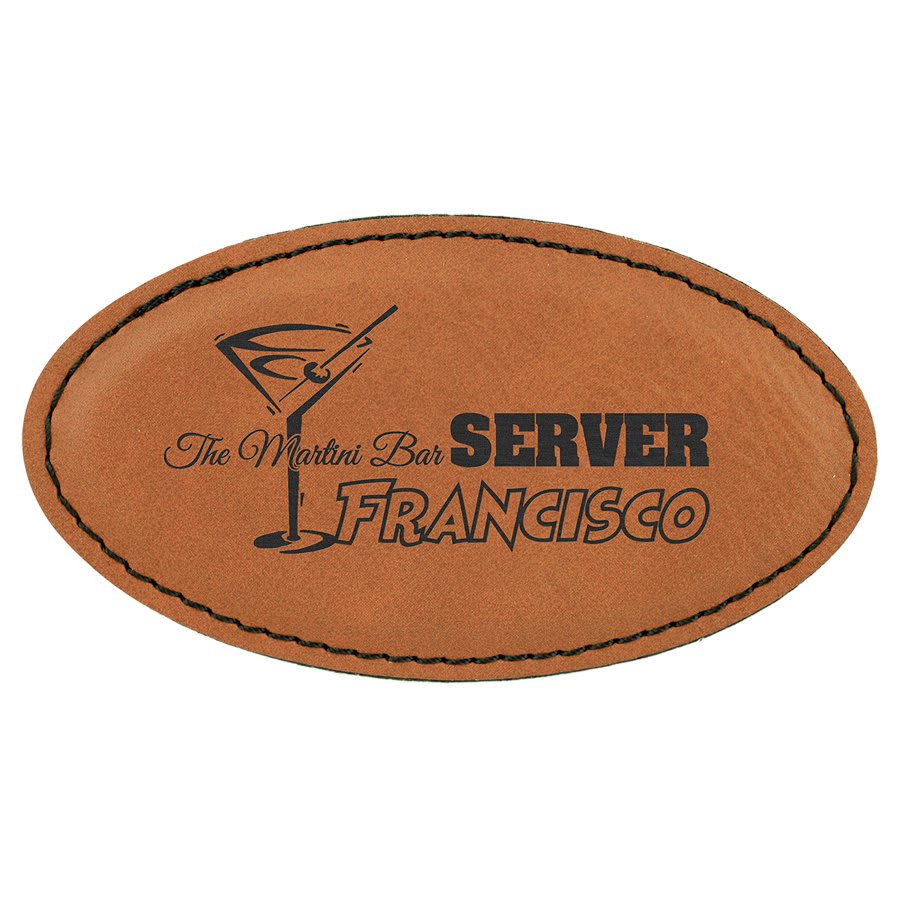 Rawhide 3 1/4" x 1 3/4" laser engravable leatherette oval name badge