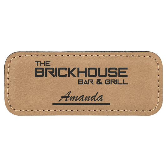 Light Brown 3 1/4" x 1 1/4" laser engravable leatherette  name badge