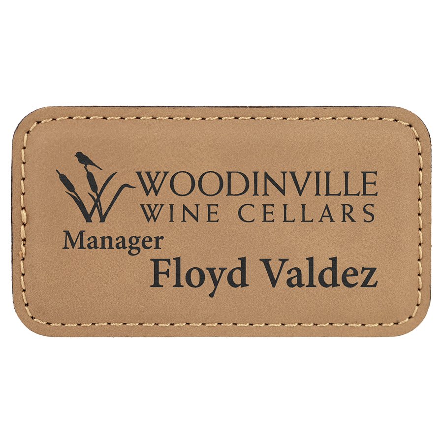 Light Brown 3 1/4" x 1 3/4" laser engravable leatherette  name badge