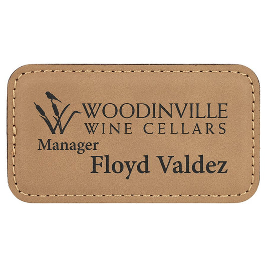 Light Brown 3 1/4" x 1 3/4" laser engravable leatherette  name badge