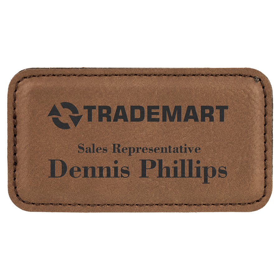 Dark Brown 3 1/4" x 1 3/4" laser engravable leatherette  name badge