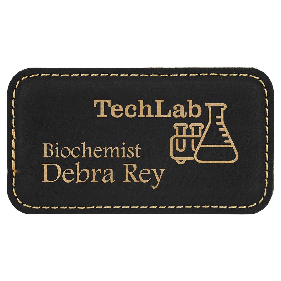 Black/Gold 3 1/4" x 1 3/4" laser engravable leatherette  name badge