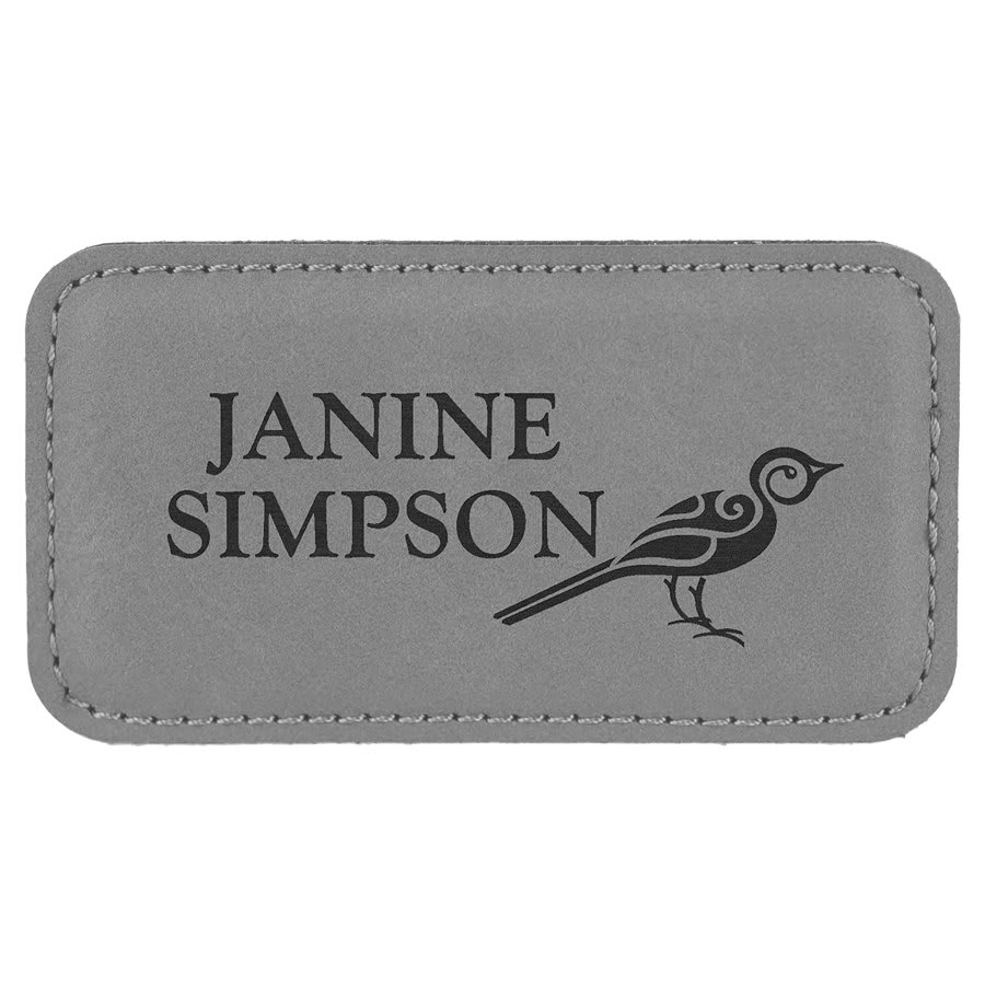 Gray 3 1/4" x 1 3/4" laser engravable leatherette  name badge