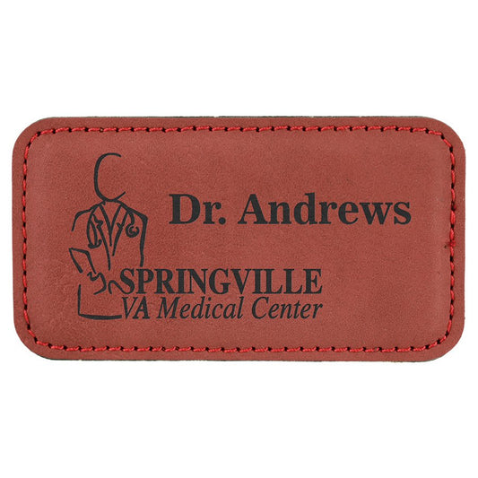 3 1/4" x 1 3/4" laser engravable leatherette  name badge