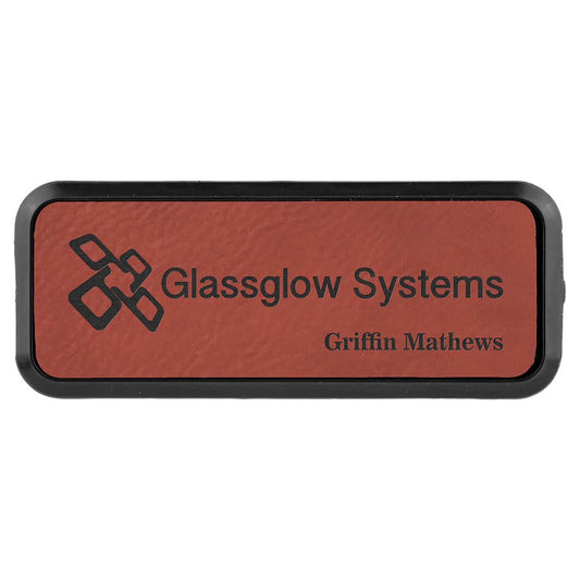 3" x 1" laser engravable leatherette round corner name badge