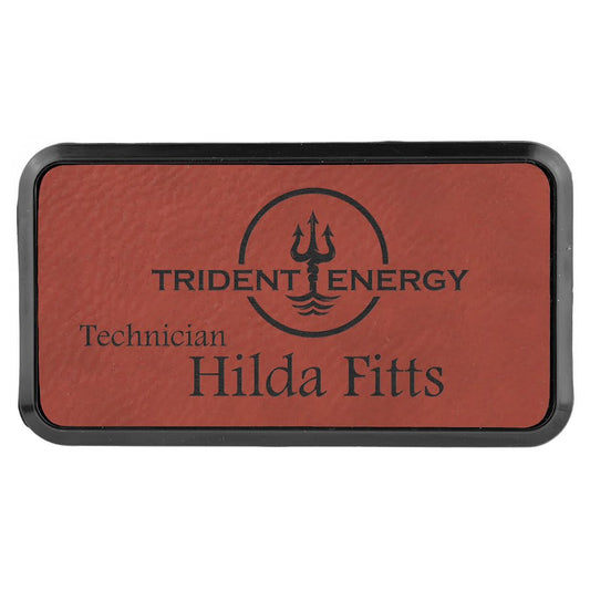 3" x 1 1/2" laser engravable leatherette round corner name badge