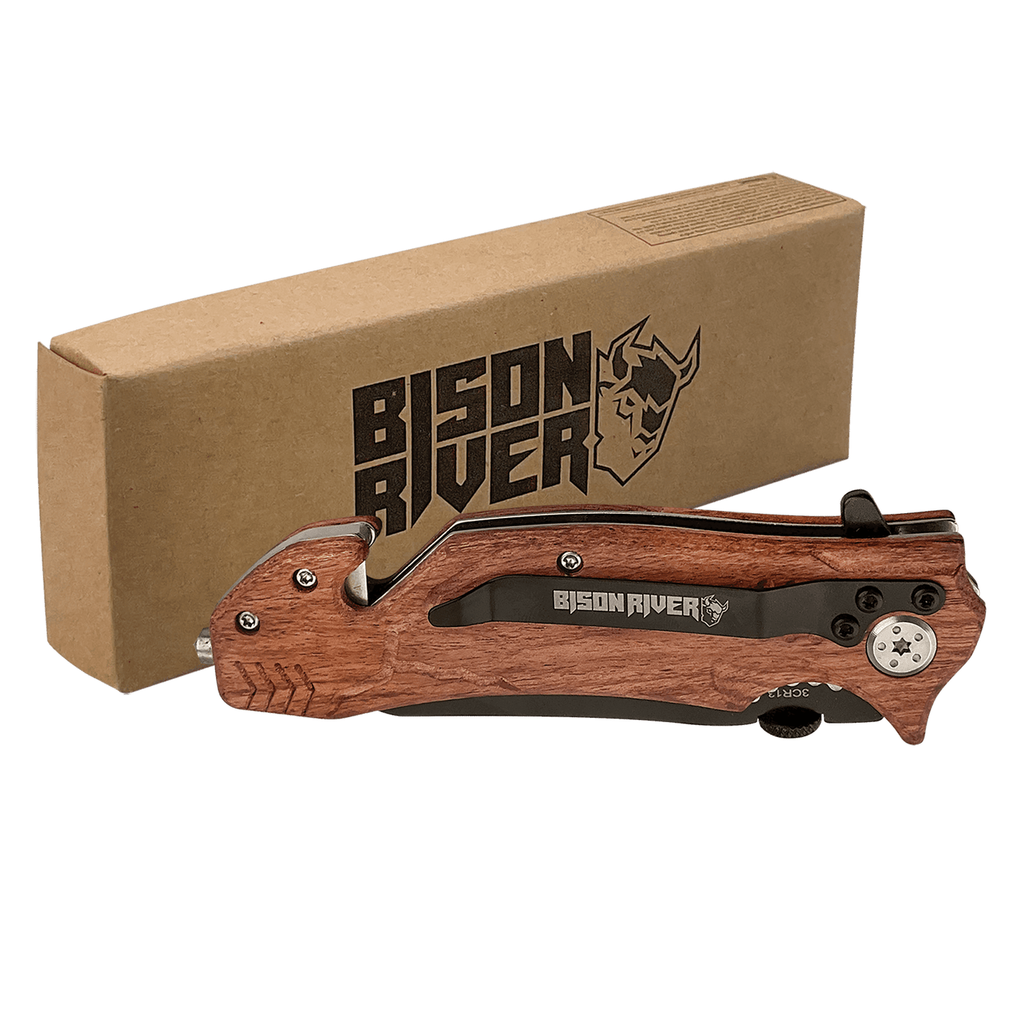 Bison River 4 1/2" Wood Rescue Knife laser engravable