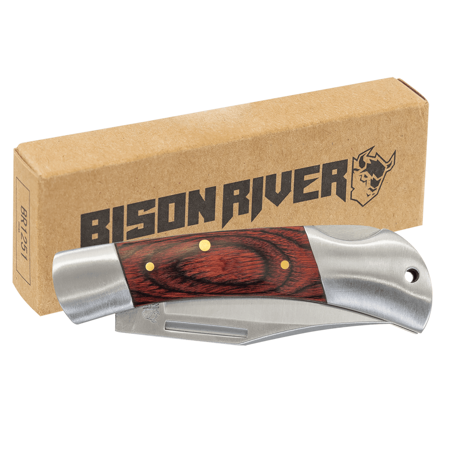 Bison River 3 1/2" Wood Folding Knife laser engravable