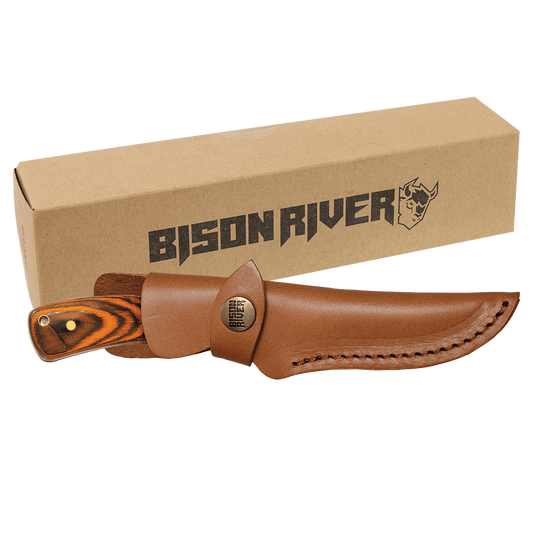 Bison River 7 3/4" Fixed Blade Wood Knife with Leather Sheath laser engravable