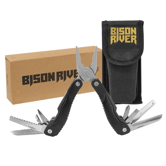 Bison River 4" Black 13 Function Multi Tool with Nylon Sheath laser engravable