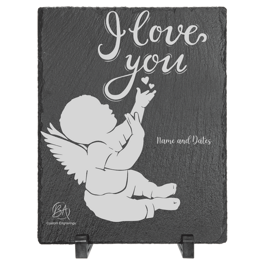 "I love you, baby with wings" Slate Sign with Plastic Feet