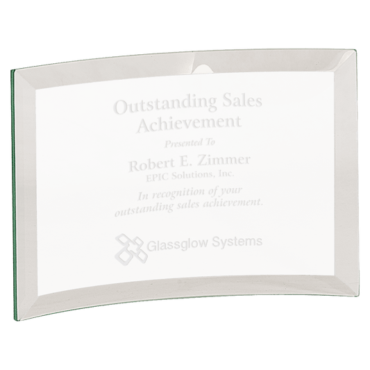 6" x 4" x 1/4" Beveled Jade Glass Crescent crystal award laser engravable