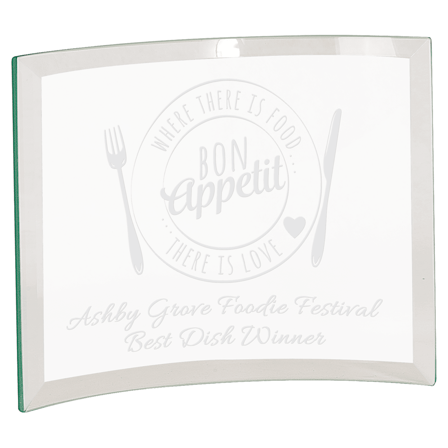 8" x 6" x 1/4" Beveled Jade Glass Crescent crystal award laser engravable
