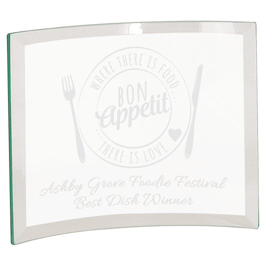 8" x 6" x 1/4" Beveled Jade Glass Crescent crystal award laser engravable