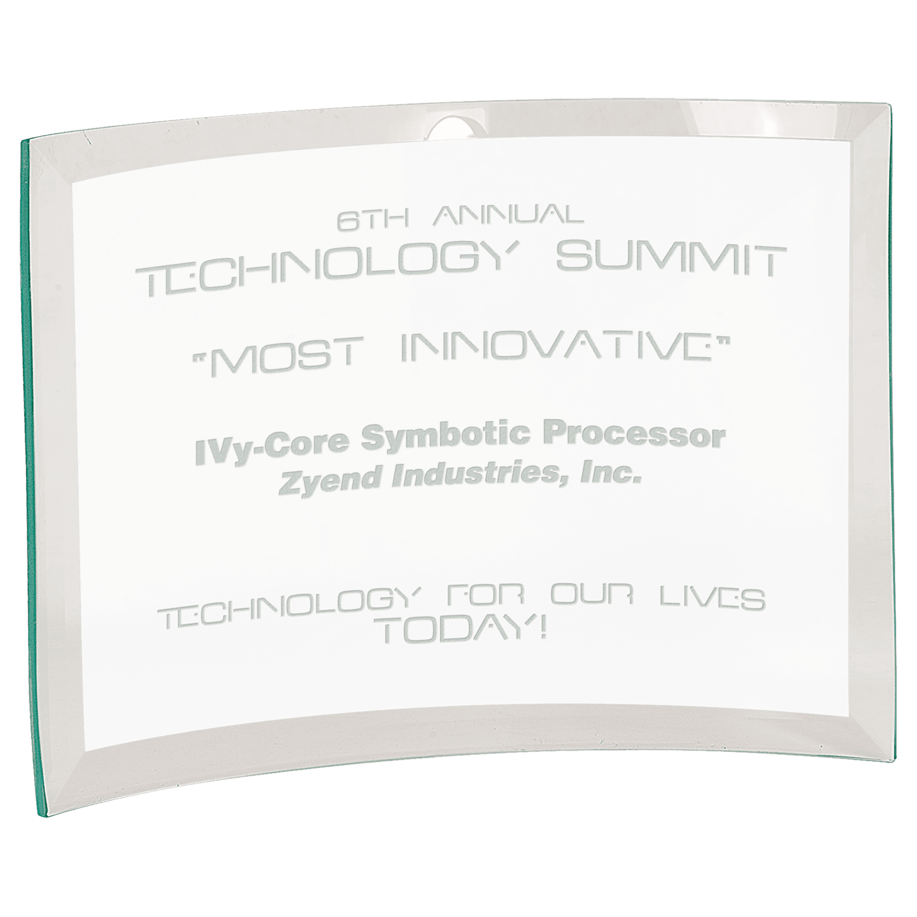 10" x 7" x 1/4" Beveled Jade Glass Crescent crystal award laser engravable