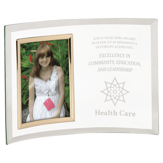 10" x 7" Jade Glass Crescent with 3 1/2" x 5" Picture Frame crystal award laser engravable