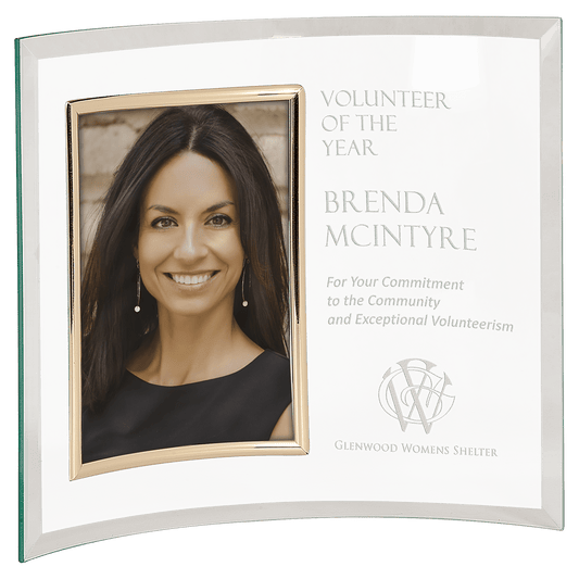 12" x 10" Jade Glass Crescent with 5" x 7" Picture Frame crystal award laser engravable