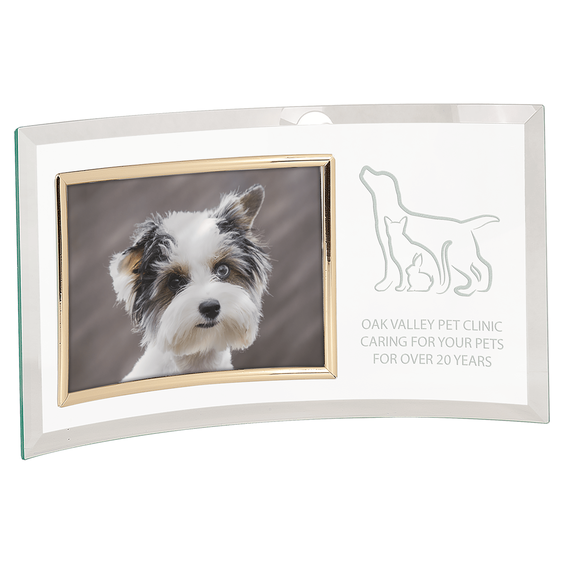 13" x 7 1/2" Jade Glass Crescent with 7" x 5" Picture Frame crystal award laser engravable