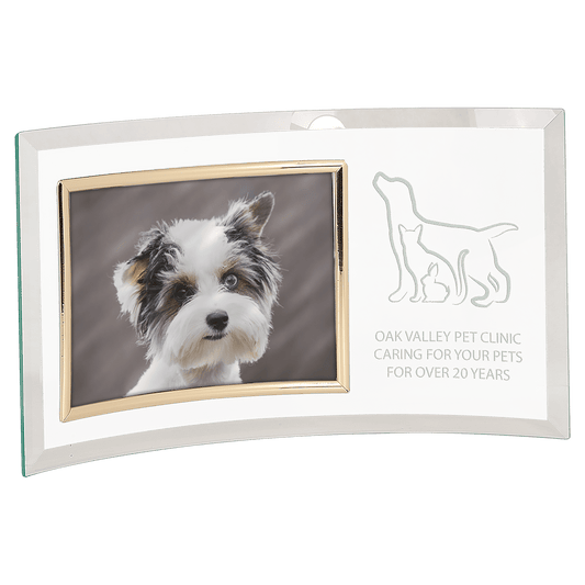 13" x 7 1/2" Jade Glass Crescent with 7" x 5" Picture Frame crystal award laser engravable