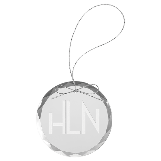 3 1/4" Clear Round Glass Ornament with Silver String glass award laser engravable