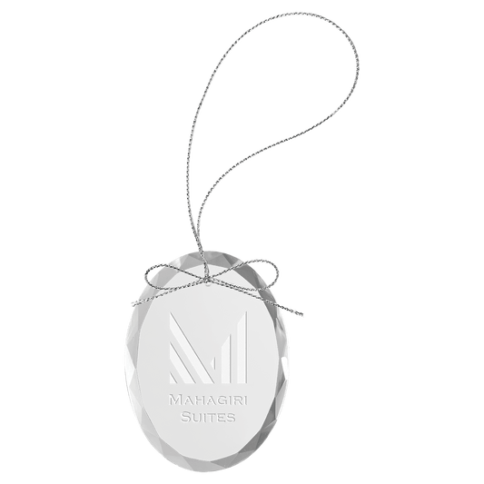 3 1/4" Clear Oval Glass Ornament with Silver String glass award laser engravable