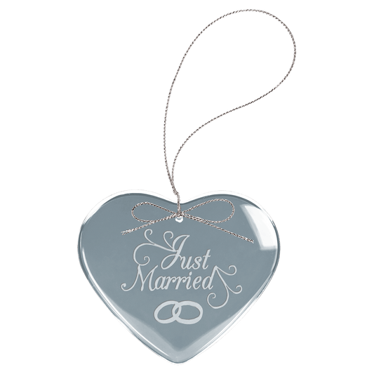 3" Clear Heart Glass Ornament with Silver String glass award laser engravable