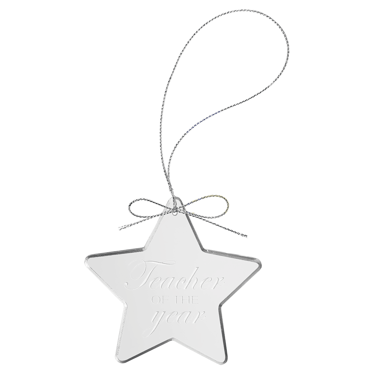 3 1/4" Clear Star Glass Ornament with Silver String glass award laser engravable