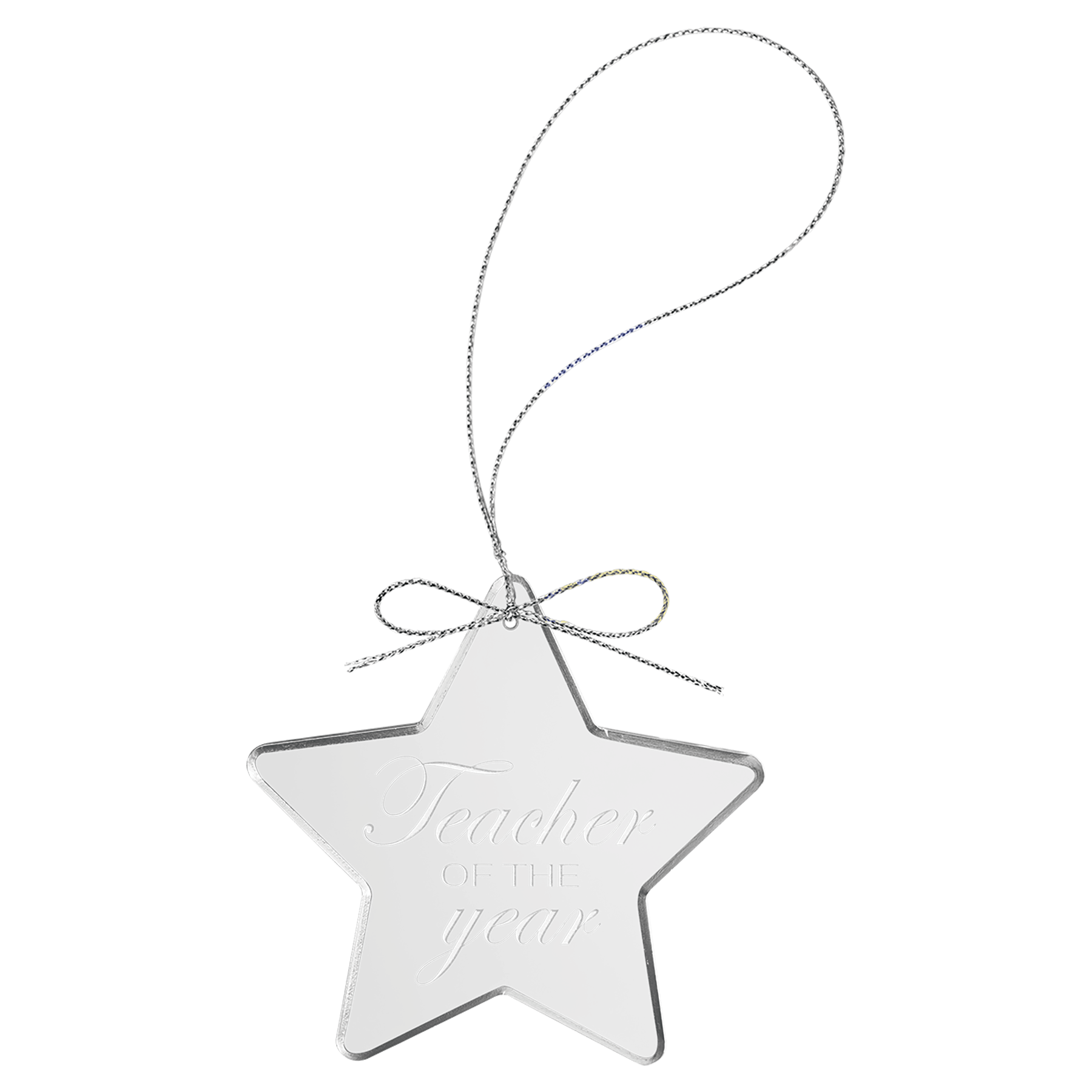 3 1/4" Clear Star Glass Ornament with Silver String glass award laser engravable