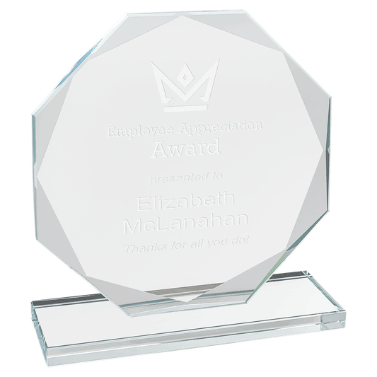6" Octagon Clear Glass Award laser engravable