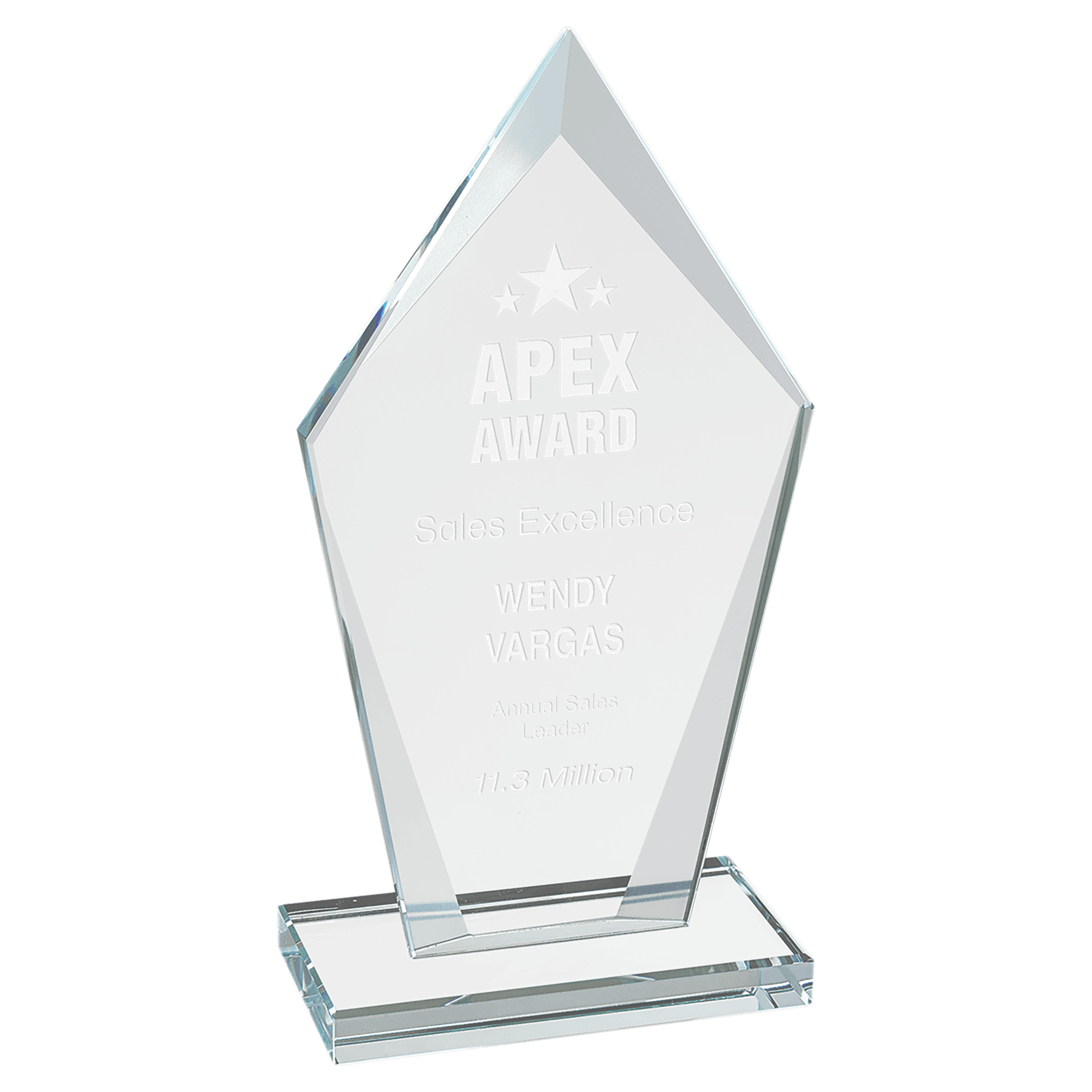 6 3/4" Diamond Clear Glass Award laser engravable