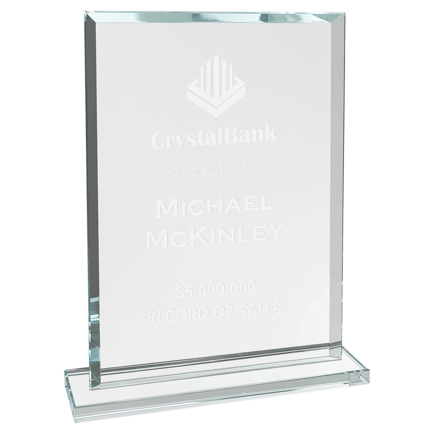 8 1/2" Rectangle Clear Glass Award laser engravable
