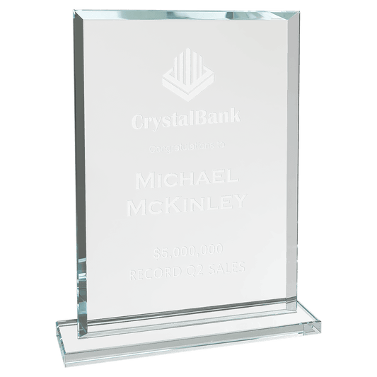 8 1/2" Rectangle Clear Glass Award laser engravable