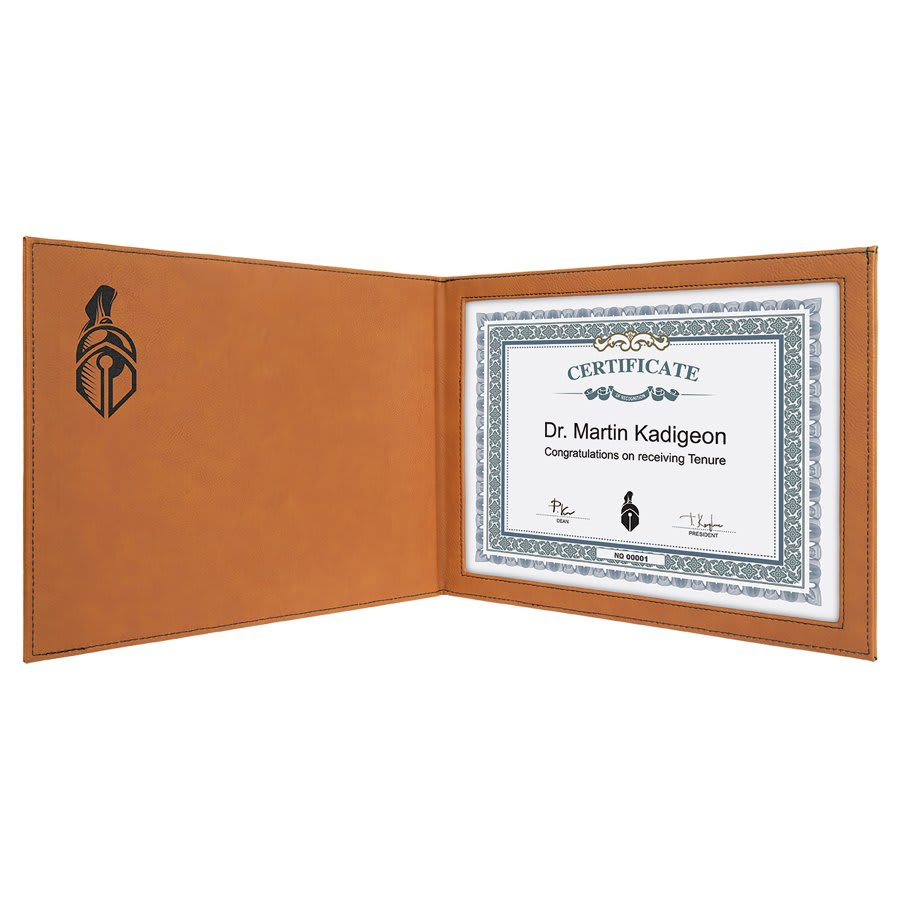 Rawhide 9" x 12" laser engravable leatherette certificate holder personalized gift