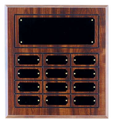 11 3/4" x 12 3/4" Cherry Finish Completed Perpetual Plaque with 12 Plate laser engravable