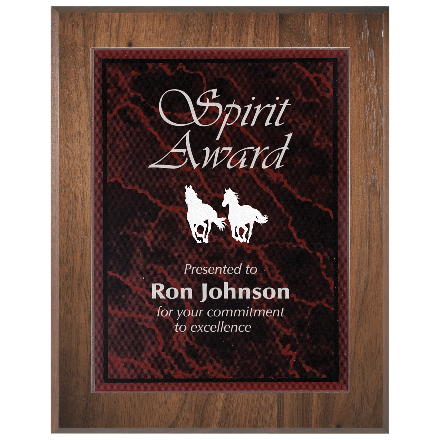 Medium Genuine Walnut Plaque with Red Marble Acrylic Plaque Plate
