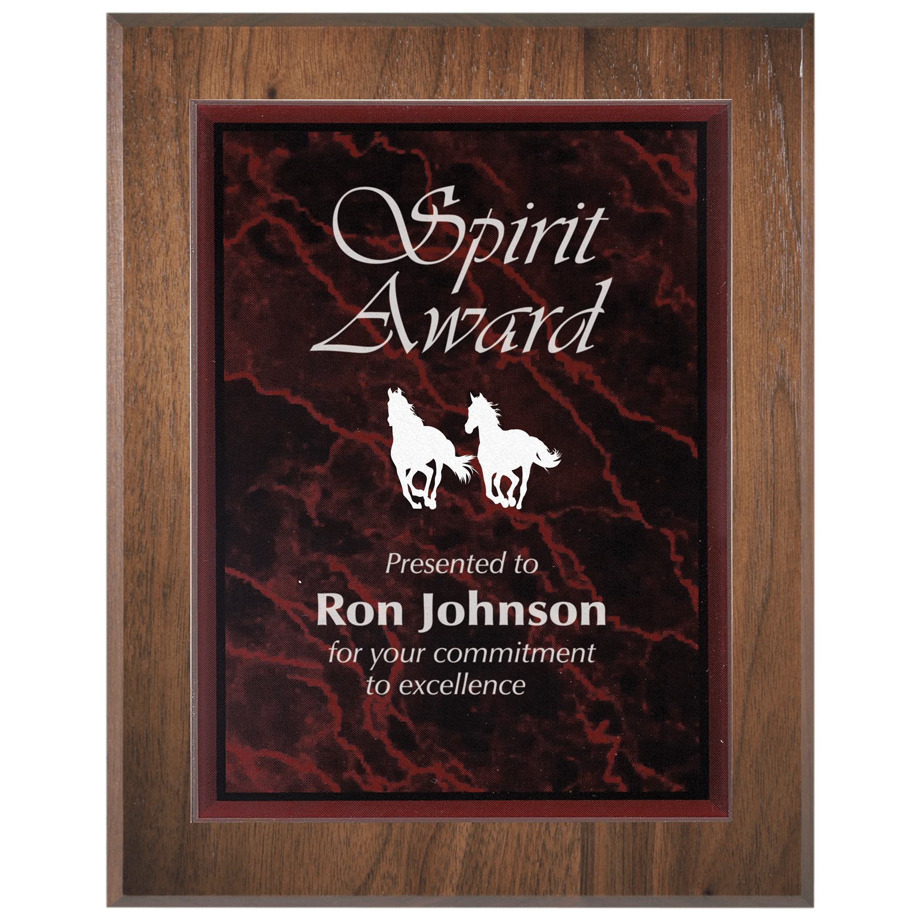 Medium Genuine Walnut Plaque with Red Marble Acrylic Plaque Plate
