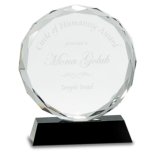 7" Round Facet Crystal on Pedestal Base crystal award laser engravable