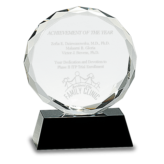 5" Round Facet Crystal on Pedestal Base crystal award laser engravable