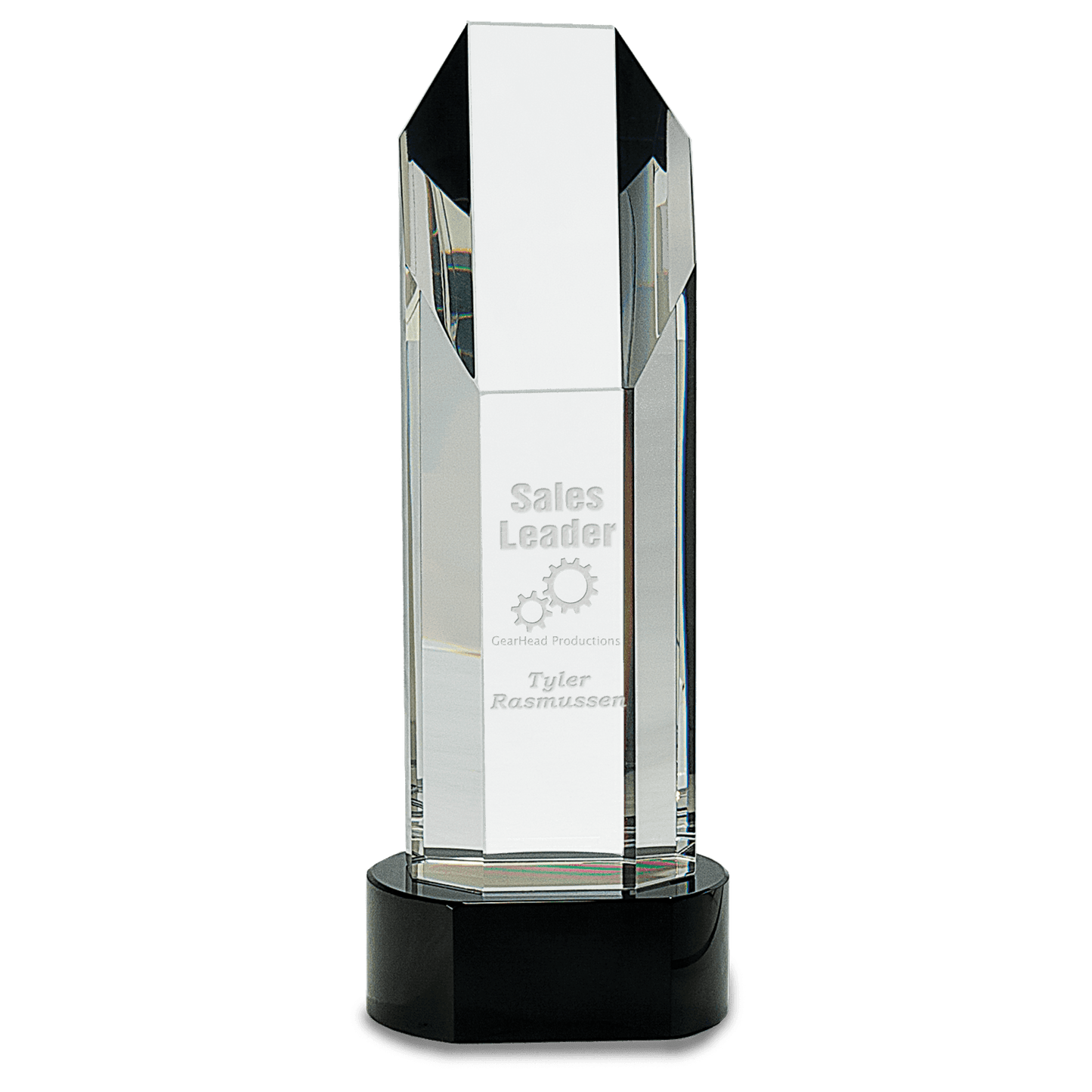 10 3/4" Octagon Slant-Top Crystal on Black Pedestal Base crystal award laser engravable