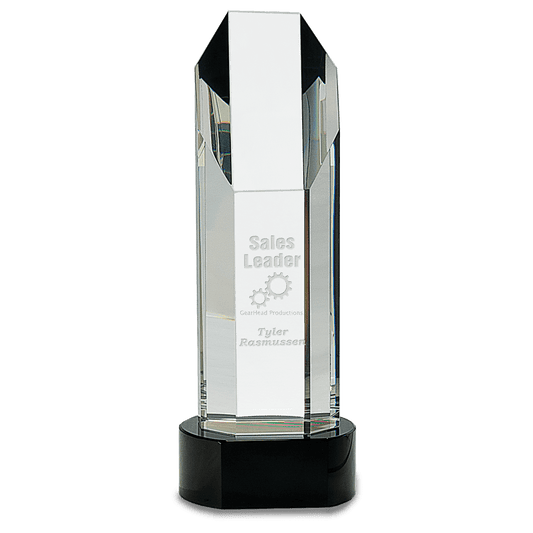 10 3/4" Octagon Slant-Top Crystal on Black Pedestal Base crystal award laser engravable
