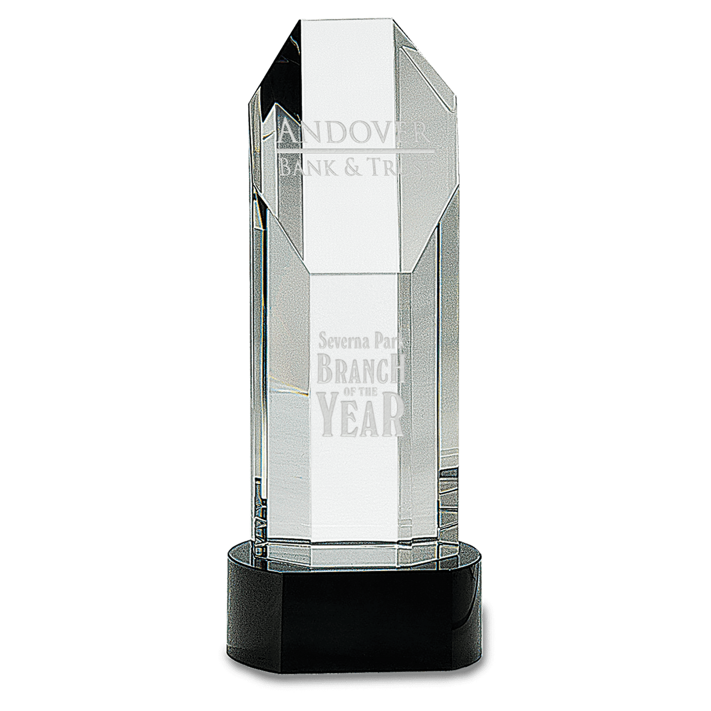 9 3/4" Octagon Slant-Top Crystal on Black Pedestal Base crystal award laser engravable