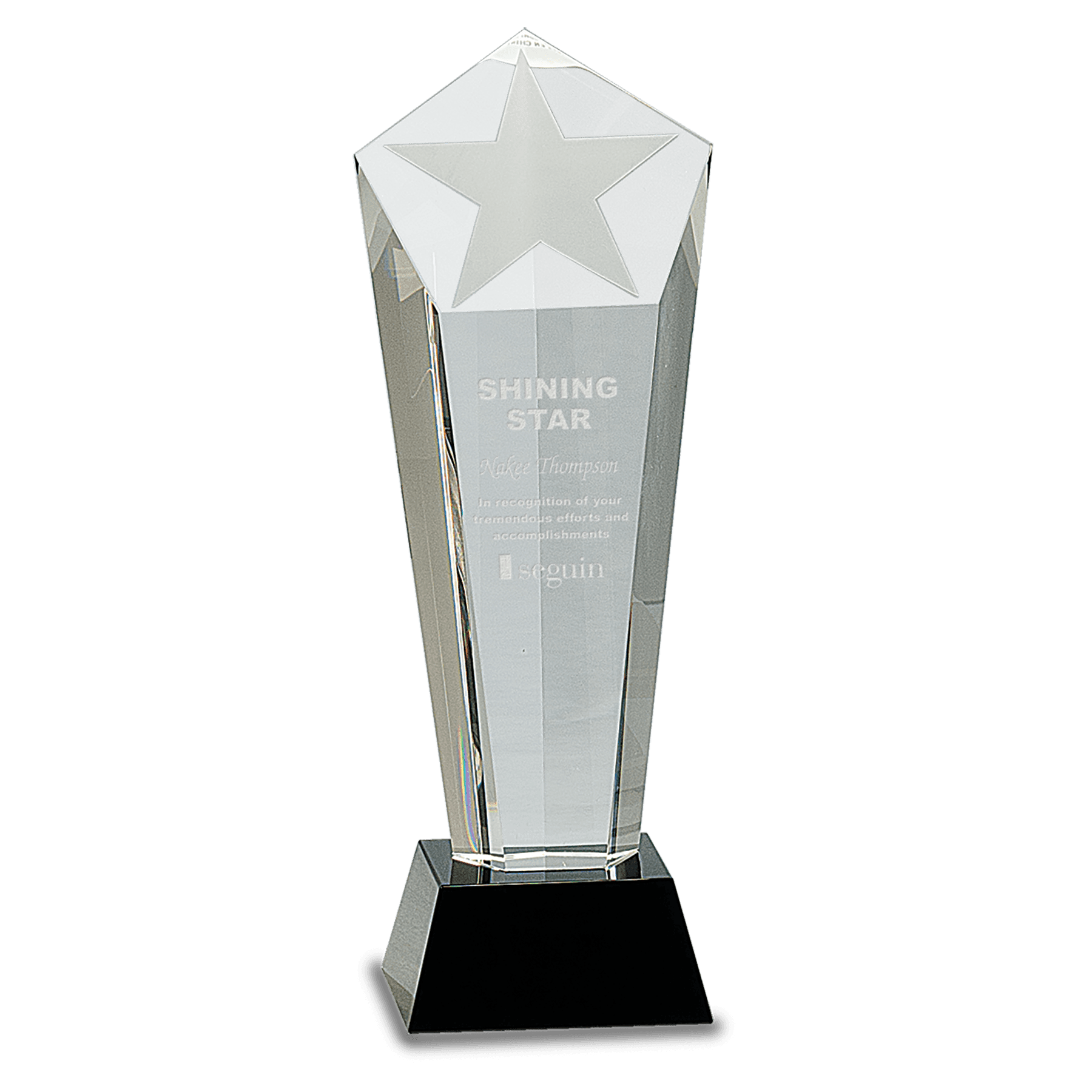 10 1/2" Crystal Frosted Star Column on Black Pedestal Base crystal award laser engravable