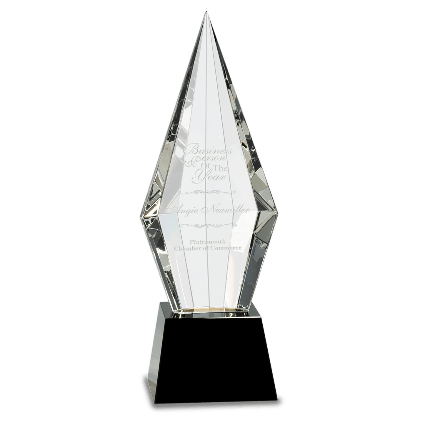 11" Obelisk Facet Crystal on Pedestal Base crystal award laser engravable