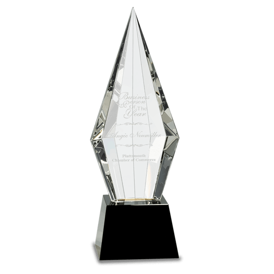 11" Obelisk Facet Crystal on Pedestal Base crystal award laser engravable