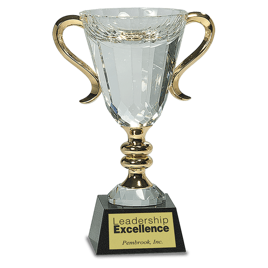 8 1/2" Crystal Cup with Gold Handles and Stem crystal award laser engravable